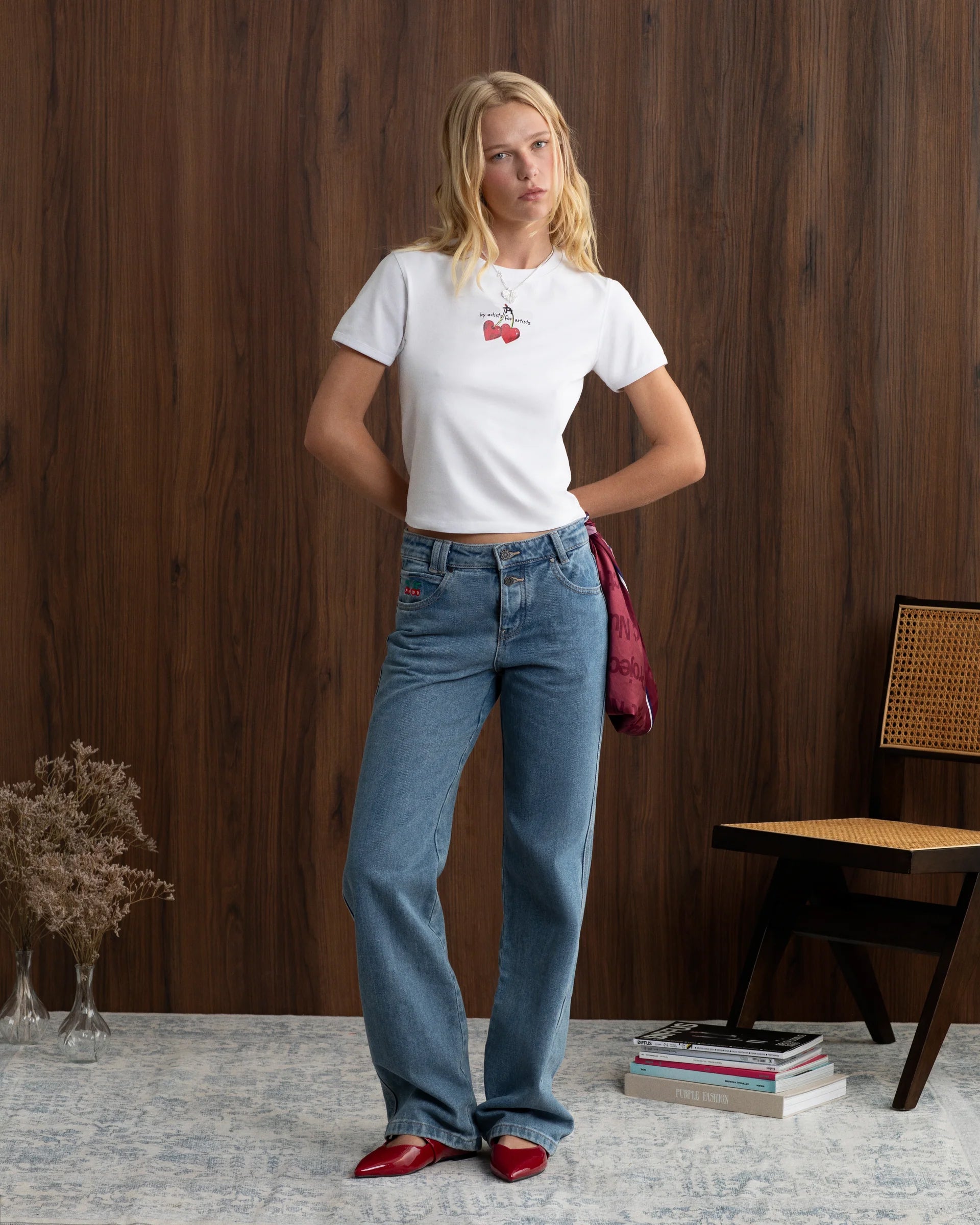 Red Cherry Tee | White