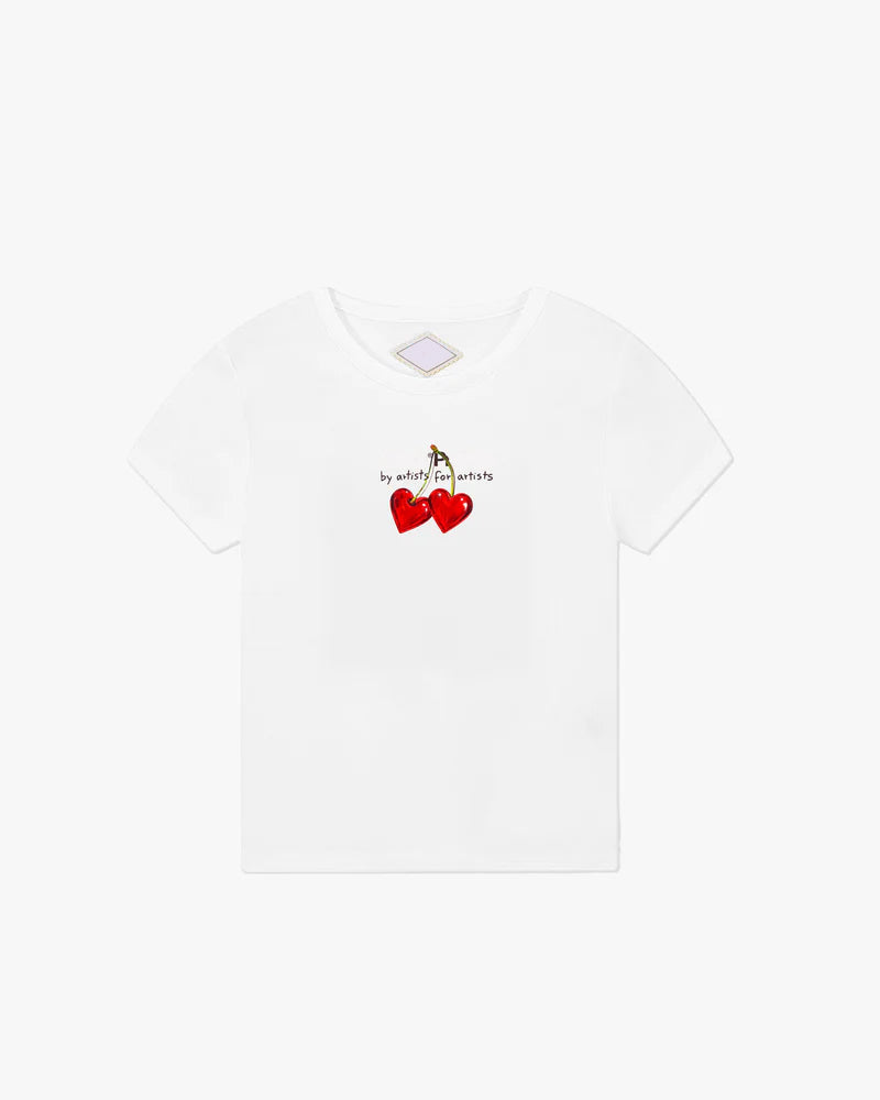 Red Cherry Tee | White